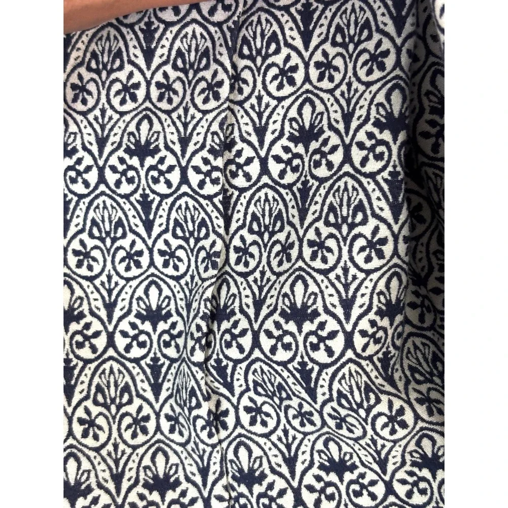Tory Burch Heidi‎ Jacquard Blazer Jacket Blue Beige Printed Cotton Blend Size 8